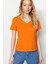 %100 Pamuk Süper Kalite Oranj V-Yaka Kadın Basic Tişört Örme Pamuk Penye T-Shirt Turuncu Orange 2