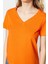 %100 Pamuk Süper Kalite Oranj V-Yaka Kadın Basic Tişört Örme Pamuk Penye T-Shirt Turuncu Orange 4