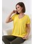 Süper Kalite Sarı V Yaka Kadın Tişört Düz Renk Basic Organik Pamuk Örme Penye T-Shirt 1