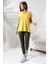 Süper Kalite Sarı V Yaka Kadın Tişört Düz Renk Basic Organik Pamuk Örme Penye T-Shirt 3