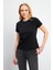 Rachel Bisiklet Yaka Slim Fit Basic Tişört - Siyah 4
