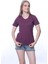 Süper Kalite Mürdüm V Yaka Kadın Tişört Düz Renk Basic Organik Pamuk Örme Penye T-Shirt 1