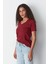 %100 Pamuk Süper Kalite Bordo V Yaka Kadın Basic Tişört Örme Pamuk Penye T-Shirt 1