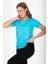 %100 Pamuk Süper Kalite Turkuaz Mavisi V Yaka Kadın Basic Tişört Örme Pamuk Penye T-Shirt 1