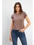 Rachel Bisiklet Yaka Slim Fit Basic Tişört - Vizon 1