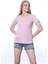 Süper Kalite Pembe V Yaka Kadın Tişört Düz Renk Basic Organik Pamuk Örme Penye T-Shirt 2