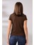 %100 Pamuk Süper Kalite Kahverengi V Yaka Kadın Basic Tişört Örme Pamuk Penye T-Shirt 4
