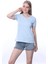 Süper Kalite Mavi V Yaka Kadın Tişört Düz Renk Basic Organik Pamuk Örme Penye T-Shirt 2