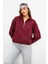Marina Yarım Fermuarlı Pamuklu Sweatshirt - Bordo 1