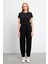 Mary Regular Fit Paçası Detaylı Yumuşak Dokulu Jogging Pantolon(Cupro) - Siyah 1