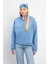 Marina Yarım Fermuarlı Pamuklu Sweatshirt - Mavi 3