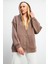 Sallina Kapüşonlu Fermuarlı Oversize Sweatshirt - Vizon 1