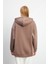 Sallina Kapüşonlu Fermuarlı Oversize Sweatshirt - Vizon 2