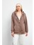 Sallina Kapüşonlu Fermuarlı Oversize Sweatshirt - Vizon 3