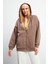 Sallina Kapüşonlu Fermuarlı Oversize Sweatshirt - Vizon 4