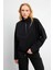 Kadın Yarım Fermuarlı Paraşüt Sweatshirt - Siyah 3