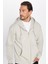 Unisex Relax Fit Rahat Kesim Pamuklu İçi Polarlı Çift Cepli Fermuarlı Taş Renk Kapüşonlu Sweatshirt 1