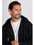 Unisex Relax Fit Rahat Kesim Pamuklu İçi Polarlı Çift Cepli Tam Fermuarlı Siyah Kapüşonlu Sweatshirt 2
