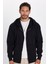 Unisex Relax Fit Rahat Kesim Pamuklu İçi Polarlı Çift Cepli Tam Fermuarlı Siyah Kapüşonlu Sweatshirt 4