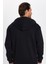 Unisex Relax Fit Rahat Kesim Pamuklu İçi Polarlı Çift Cepli Tam Fermuarlı Siyah Kapüşonlu Sweatshirt 5