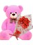 Sevimli 90 cm Peluş Ayı ile Premium Yumoş Kırmızı Peluş Ayıcık Buketi 1