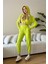 Kadın Viskon Kapşonlu Oversize Crop Sweatshirt-Kiwi 2