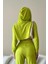 Kadın Viskon Kapşonlu Oversize Crop Sweatshirt-Kiwi 4