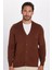 Erkek Slim Fit Düğmeli Düz Pamuklu Kahverengi Hırka 4