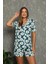 Kadın Papatya Desen Düğmeli Şortlu Pijama Takımı 5