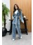 Premium Kalite Denim Kot Ceket Pantolon Takım Bağlamalı Ikili Tasarım Düğme Detaylı Jean Takım 3