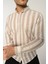 Erkek Gömlek Slim Fit Çizgili Pamuk Keten (Bej) 1