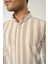 Erkek Gömlek Slim Fit Çizgili Pamuk Keten (Bej) 2