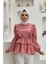 Fırfır Detay Bel Lastikli Kat Görünümlü Bluz 5207 Pudra 1