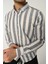 Erkek Gömlek Slim Fit Çizgili Pamuk Keten (Lacivert) 1