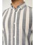 Erkek Gömlek Slim Fit Çizgili Pamuk Keten (Lacivert) 2