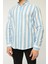 Erkek Gömlek Slim Fit Çizgili Pamuk Keten (Turkuaz) 3