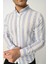 Erkek Gömlek Slim Fit Çizgili Pamuk Keten (Açık Mavi) 1
