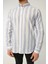 Erkek Gömlek Slim Fit Çizgili Pamuk Keten (Açık Mavi) 2