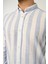 Erkek Gömlek Slim Fit Çizgili Pamuk Keten (Açık Mavi) 3