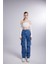 Yüksek Bel Wide Leg Cargo Jean Mavi 1