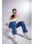 Yüksek Bel Wide Leg Cargo Jean Mavi 2
