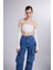 Yüksek Bel Wide Leg Cargo Jean Mavi 3