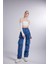 Yüksek Bel Wide Leg Cargo Jean Mavi 4