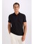 Slim Fit Dar Kesim Kısa Kollu Pamuklu Modal Karışımlı Basic Düz Siyah Polo Tişört M6609AZ25SP 1