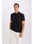 Slim Fit Dar Kesim Kısa Kollu Pamuklu Modal Karışımlı Basic Düz Siyah Polo Tişört M6609AZ25SP 3