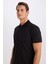 Slim Fit Dar Kesim Kısa Kollu Pamuklu Modal Karışımlı Basic Düz Siyah Polo Tişört M6609AZ25SP 4