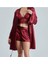 Kadın Bordo Saten Gelin 6'lı Çeyiz Seti Sabahlık & Gecelik & Pijama Şortlu Takım Q8U6O2K0KKA 3