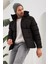 Erkek Garnili Su ve Rüzgar Geçirmez Oversize Şişme Mont Siyah - 561DNGR 4