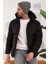 Erkek Garnili Su ve Rüzgar Geçirmez Oversize Şişme Mont Siyah - 561DNGR 5
