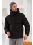 Erkek Garnili Su ve Rüzgar Geçirmez Oversize Şişme Mont Siyah - 561DNGR 1